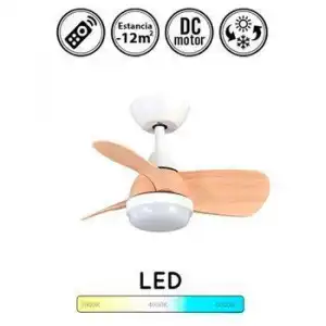 Ventilador De Techo Con Luz Pirlo, 24w, Con Motor Dc Eficiente, Memoria De Color, Temporizador, Mando, Color Blanco/haya