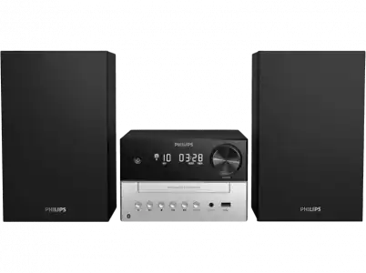 Microcadena - Philips TAM3205/12, 18 W, Bluetooth, USB, MP3, Woofer 3", Display LED, Negro/Plata