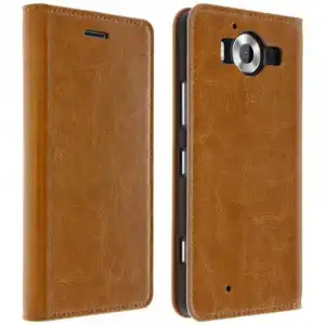 Avizar Funda Billetera de Cuero Marrón para Nokia Lumia 950