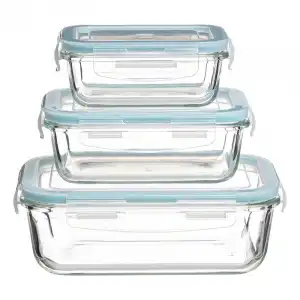 Conjunto de 3 recipientes rectangulares de cristal para conservación aptos para microondas