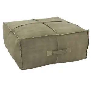 Womo-design Puf De Lino Liberec Xxl Asiento Cuadrado Verde Oliva 90x40x90cm