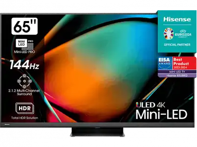 TV Mini LED 65'' - Hisense 65U8KQ Smart UHD 4K, Mini-Led PRO, 2.1.2 Sonido multicanal, Modo juego 144Hz, Dolby Vision IQ & Atmos, Hi-View Engine