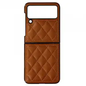 Funda Para Samsung Galaxy Z Flip 4 En Polipiel Rhombus Chic Series Marrón Claro