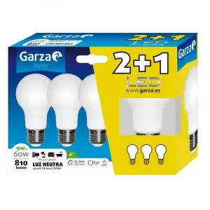 Garza Standard Pack 2+1 Bombillas LED 9W E27 Blanco Neutro