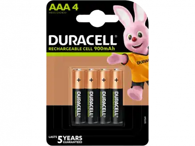 Pilas AAA recargables - Duracell LR03 / LR3, 850mAh, Paquete de 4, Negro