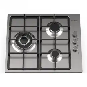 Schneider SCTG631EX1/1 Placa de Gas Natural 60cm 2 Fogones + 1 Wok Acero Inoxidable