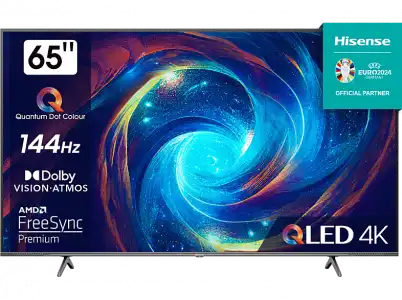 TV QLED 65'' - Hisense 65E7KQ PRO Smart UHD 4K, Quantum Dot Colour, Modo Juego 144Hz, Barra juegos, HDR total, Dolby Vision IQ & Atmos, Sonido 2.1