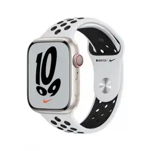Apple Watch S7 Nike 45 mm LTE Caja de aluminio blanco estrella y correa Nike Sport Plata/Negro