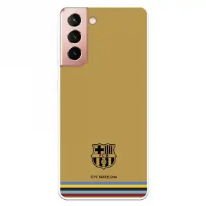Funda para Samsung Galaxy S21 Licencia Oficial FC Barcelona Escudo Fondo Mostaza
