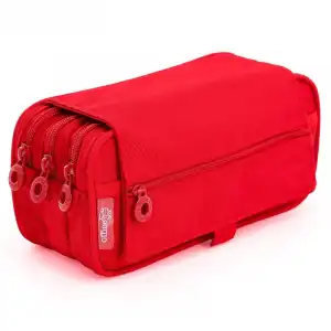 OfficeBox Estuche Escolar Triple Portatodo de Alta Capacidad con Tres Cremalleras Rojo