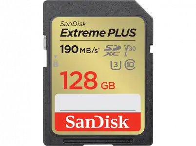 Tarjeta SDXC - SanDisk Extreme PLUS, 128 GB, Vídeo 4k UHD, Hasta 190 MB/s lectura, U3, V30, C10, Multicolor