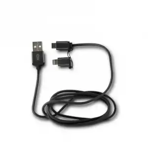 Ksix Cable USB a Micro USB/Lightning 1m Metalizado Negro
