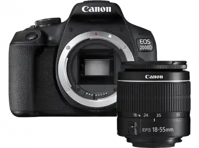 Kit cámara réflex - Canon EOS 2000D, 24.1 MP CMOS APS-C, Vídeo Full HD, Negro + Objetivo EF-S 18-55 mm f/3.5-5.6 DC III