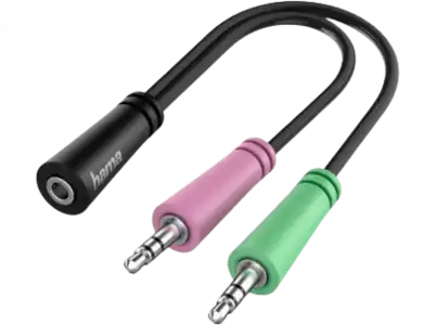 Adaptador cable de audio - Hama 00200351, De Jack 3.5 mm 4-pin a 2x 3-pin, Negro