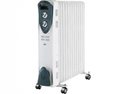 Radiador - OK ORO 1322524 ES, 2500 W, 3 niveles de calor, 13 elementos, Termostato regulable, Display LED, Blanco