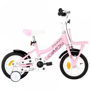 VidaXL Bicicleta Infantil con Portaequipajes 12" Blanco/Rosa