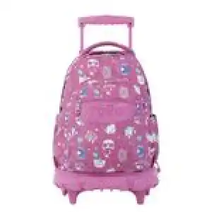 Mochila escolar con ruedas Totto Renglones Fiesta Gatitos rosa