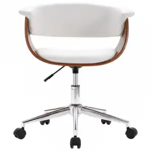 VidaXL Silla Oficina Giratoria Madera Curvada Cuero Sintético Blanco