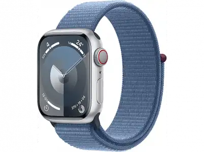 Apple Watch Series 9 (2023), GPS+CELL, 41 mm, Gesto de doble toque, Caja aluminio plata, Correa Sport Loop azul invierno