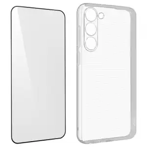 Carcasa Para Samsung Galaxy S23 Silicona Cristal Templado 9h Contorno Negro