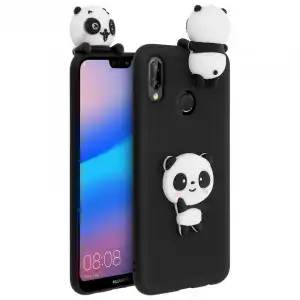 Avizar Funda de Silicona Negra Osito Panda para Huawei P20 Lite