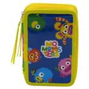 Plumier 3 pisos con material escolar Momonsters