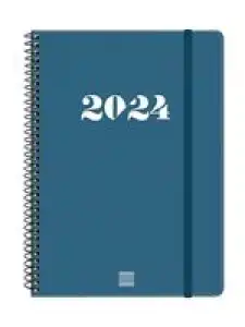 Agenda anual 2024 Finocam A5 My E10 semana vista horizontal Azul