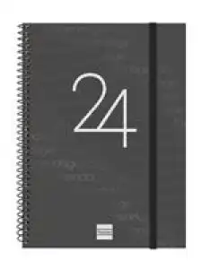 Agenda anual 2024 Finocam A5 Year E10 semana vista horizontal Negro