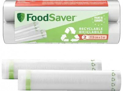 Bolsas de envasado - Foodsaver FSRE2802X , Plástico reciclable, 2 rollos, Transparente