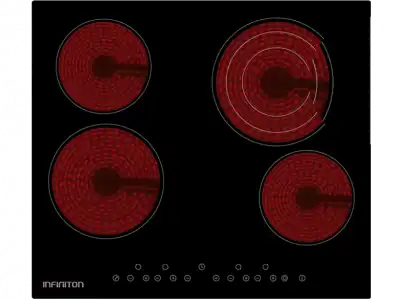 Placa vitrocerámica - Infiniton VIT4T23, 4 zonas, Zona grande 22 cm, Touch Control, 60 Negro