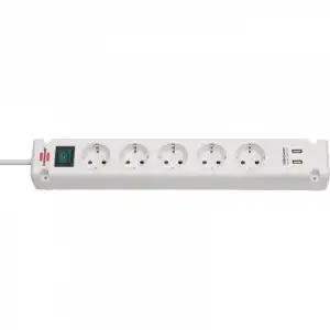 Brennenstuhl Bremounta Regleta de 5 Enchufes con Función de Carga USB e Interruptor 3m Blanco