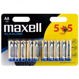Maxell Pack Pilas Alcalinas AA LR06 1.5V 5 + 5 Unidades