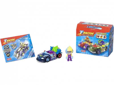 Figura - MagicBox T-Racers Light Speed Car & Racer Superhings, Mix Race, aleatoria, Multicolor