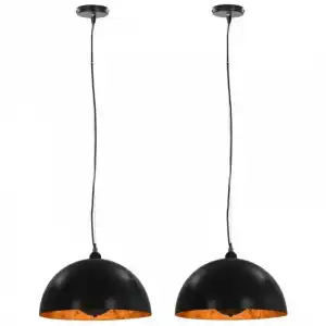 VidaXL Pack 2 Lámparas Colgantes Semiesféricas E27 50cm Negro/Dorado