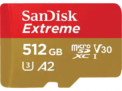 Tarjeta Micro SDXC - SanDisk Extreme, 512 GB, Hasta 190 MB/s lectura, UHS-I, U3, V30, A2, Clase 10, Multicolor