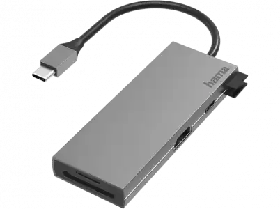 Hub - Hama 00200110, De conector USB-C a enchufe 2x USB-A/USB-C/HDMI™/SD/microSD, Hasta 5 Gbit/s, Negro