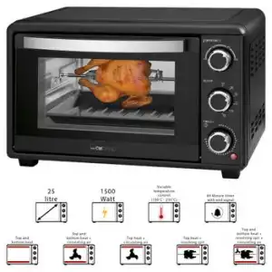 Horno Convección Sobremesa, 25l, Asador Giratorio Pollos, Grill, 6 Programas, Temporizador 60 M Negro 1500w Clatronic Mbg 3727