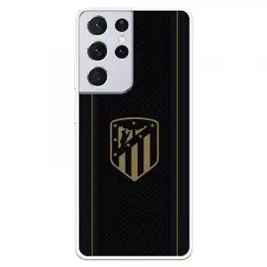Funda Licencia Oficial Atlético de Madrid Escudo Dorado Fondo Negro para Samsung Galaxy S21 Ultra