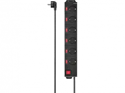Regleta - Hama, 6 tomas, Cable de 1,4 m, 250 V, Protección contra sobretensiones, Interruptor Encendido/Apagado, Negro