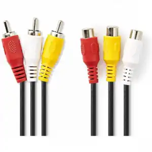 Valueline Cable AV 3x RCA Macho/Hembra 5m Negro
