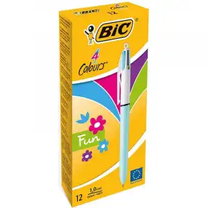 Bic Fun 4 Colores Caja 12 Bolígrafos Retráctiles Cuerpo Azul Pastel