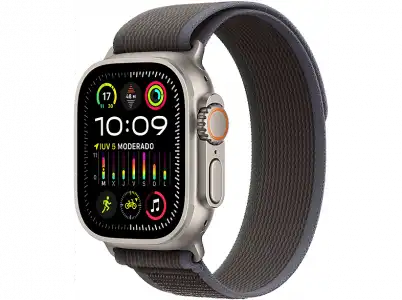 Apple Watch Ultra 2 (2023), GPS + Cellular, 49 mm, Caja de titanio, Gesto doble toque, Correa Trail Loop en Talla M/L color Azul/Negro