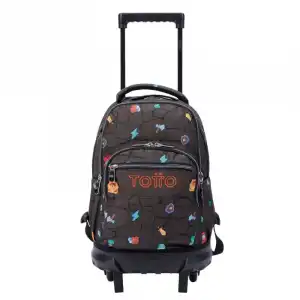 Mochila Escolar Totto Pequeña Ruedas Estampado Videojuego Resma Negro
