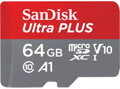 Tarjeta Micro SDXC - SanDisk Ultra PLUS, 64 GB, 150 MB/s, UHS-I, V10, A1, C10, Adaptador SD, Multicolor