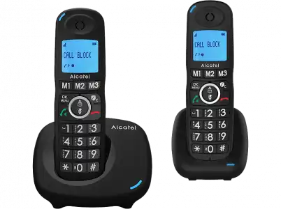 Teléfono - Alcatel XL535, 2 unidades, Función manos libres, 3 teclas memoria directa, alarma, Negro