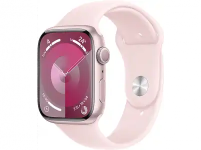 Apple Watch Series 9 (2023), GPS, 45 mm, Gesto de doble toque, Caja aluminio rosa, Correa deportiva Talla S/M