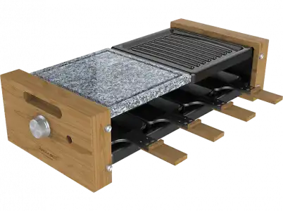 Raclette - Cecotec Cheese&Grill 8400 Wood MixGrill, 1200 W, 8 Sartenes, Antiadherente, Negro
