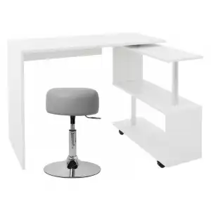 ML Design Escritorio Plegable Blanco con Taburete Gris Mesa de Estudio/Trabajo Pc 150x88x75cm
