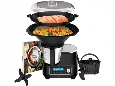 Robot de cocina - Moulinex ClickChef HF4SPR30, 5 programas, 32 funciones, 13 vel., 7 accesorios, Libro recetas