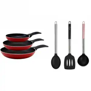 San Ignacio Red&Marble Set 3 Sartenes + 3 Utensilios de Cocina